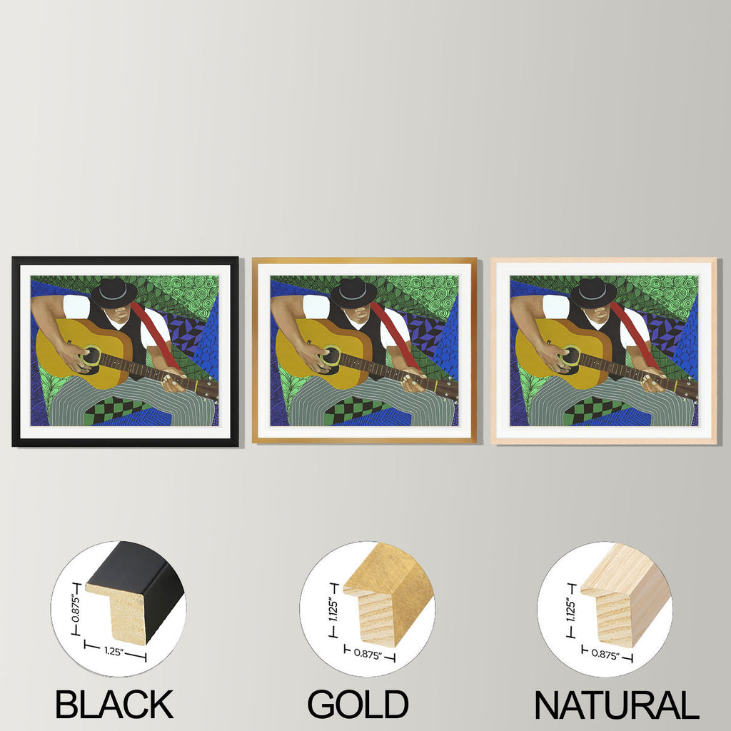 Tangle Series Guitar Player Fine Art Print  -  Framed African American Blues Folk Music Art