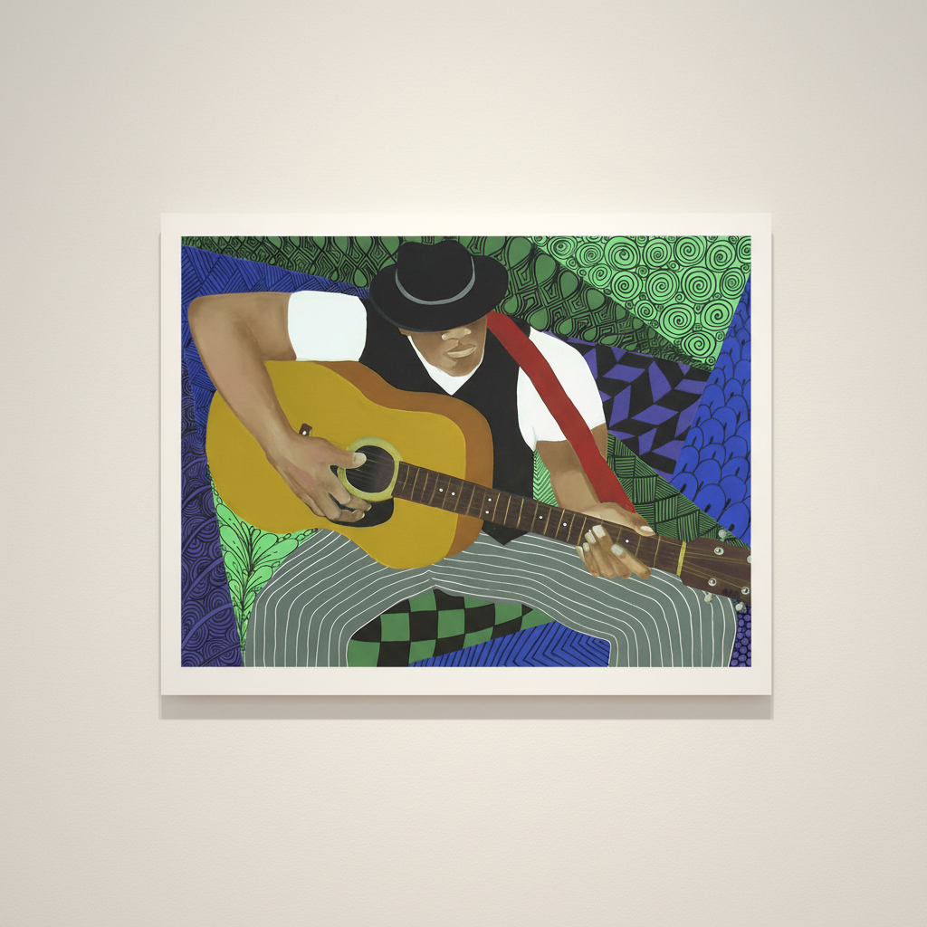 Tangle Guitar giclee print — full artwork, abstract jazz guitarist art