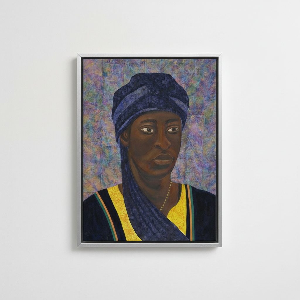 The African — Framed Canvas Print, Silver