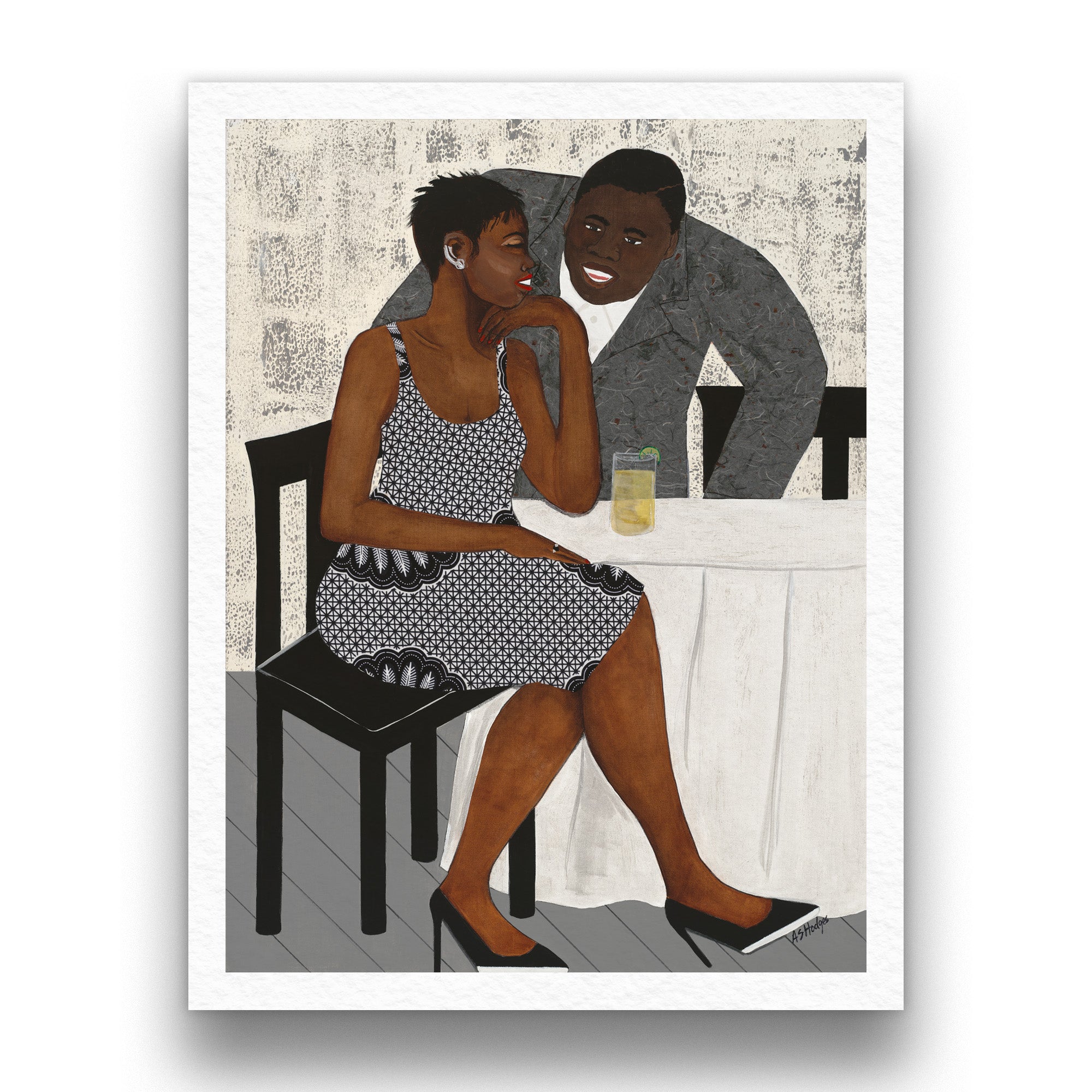 The Conversation framed giclee print — full artwork, Black couple love art by Antionette Simmons Hodges