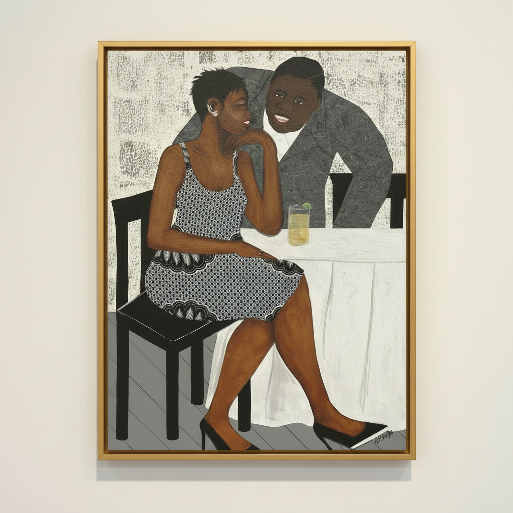 The Conversation — Framed Canvas Print, Gold