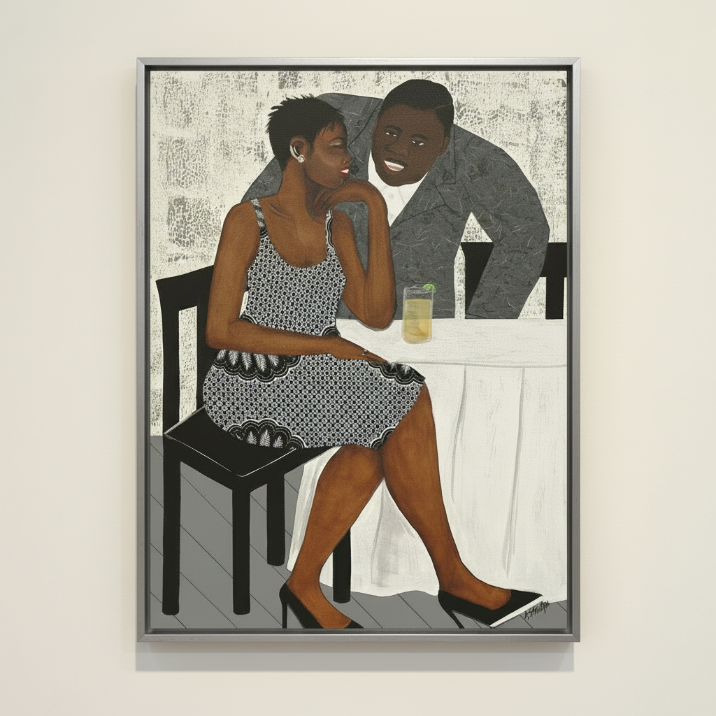 The Conversation — Framed Canvas Print, Silver