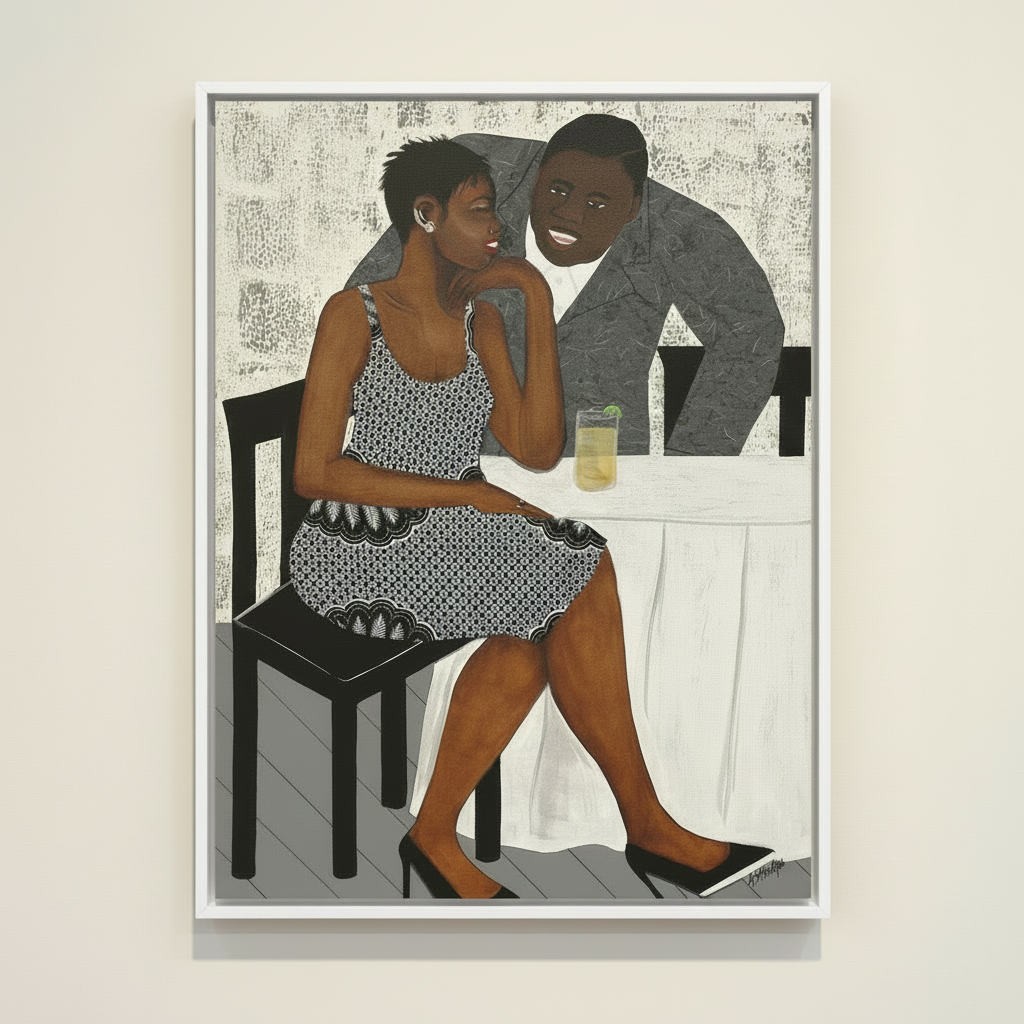 The Conversation — Framed Canvas Print, White
