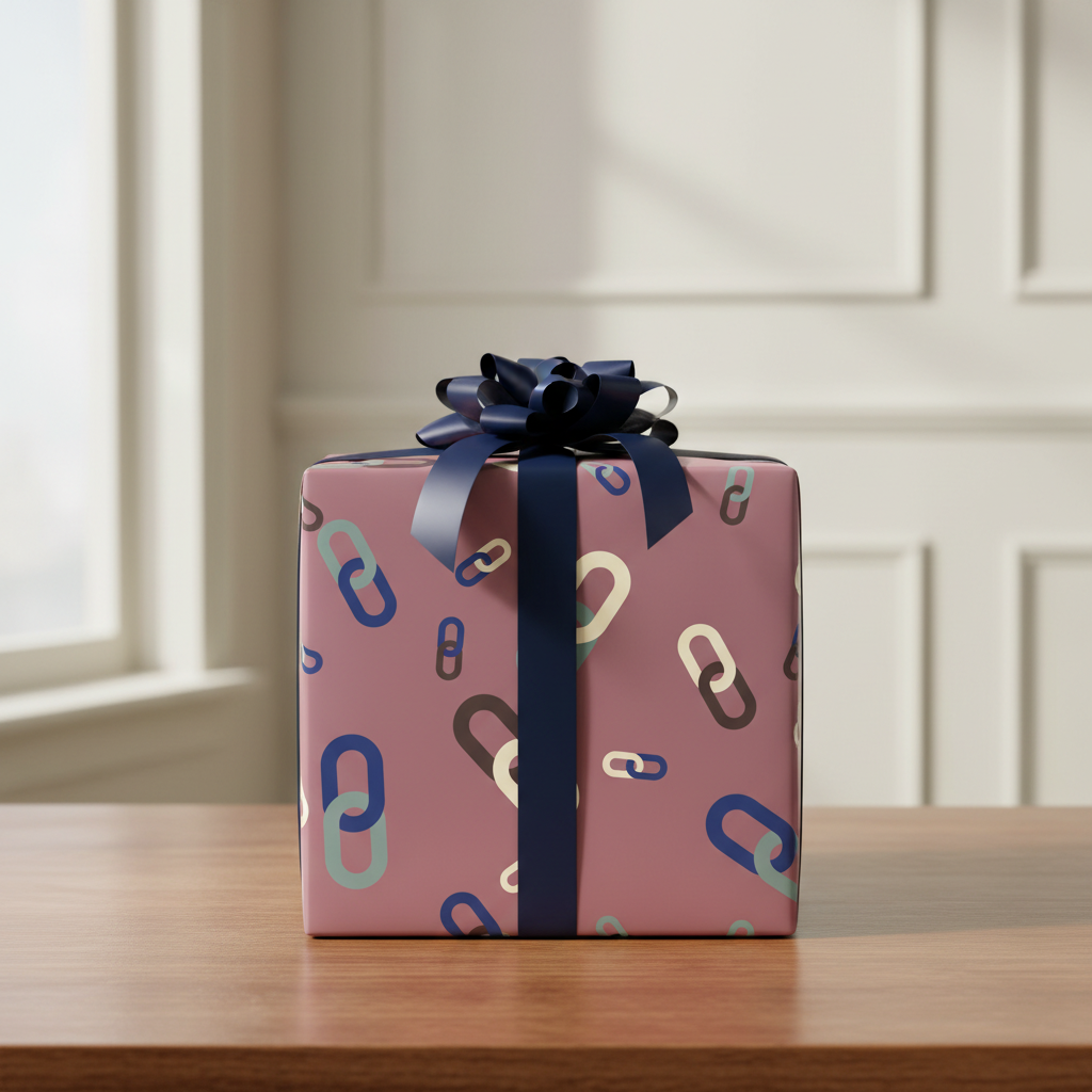 The Family wrapping paper, Dusty Rose, wrapped gift