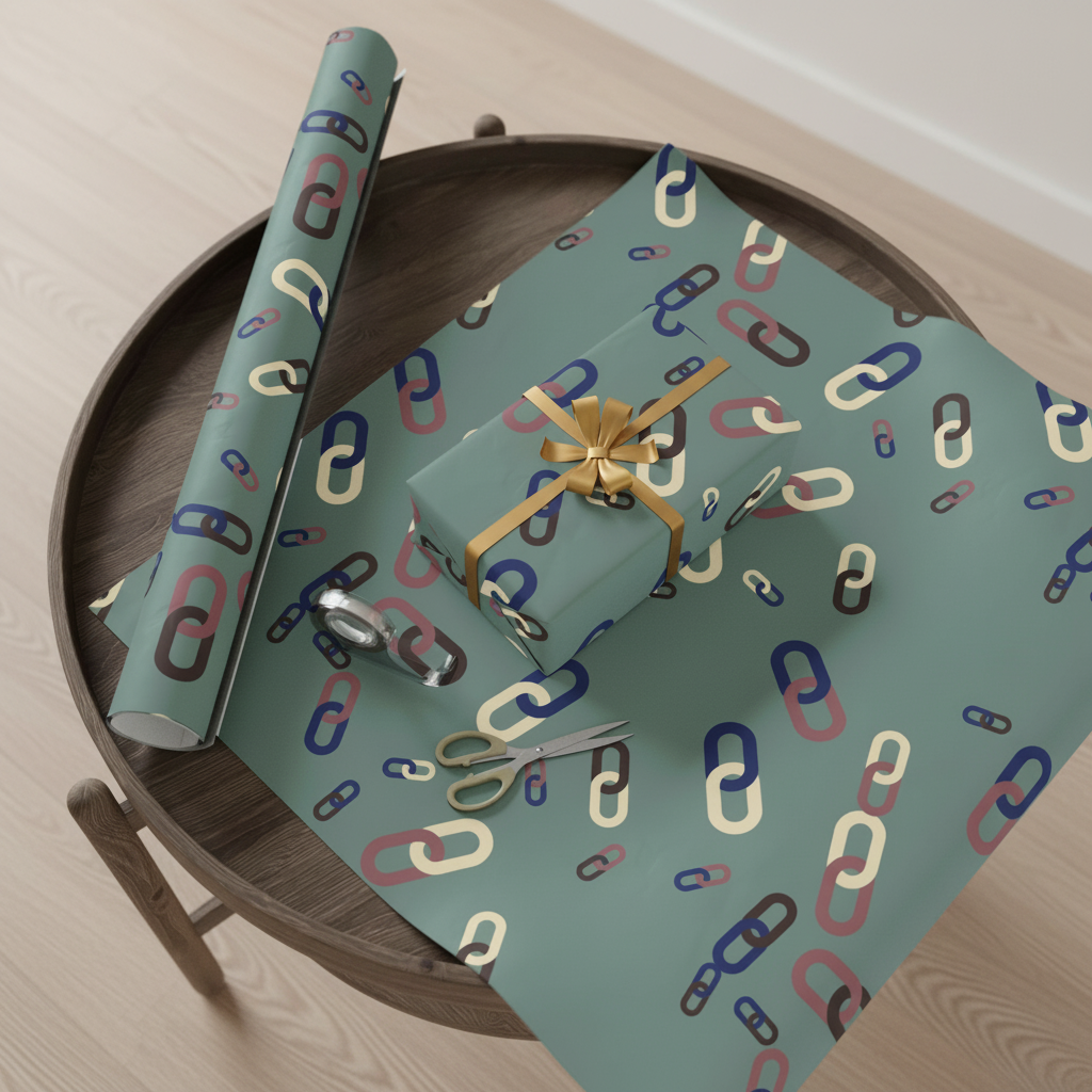 The Family wrapping paper, Sage, gold bow