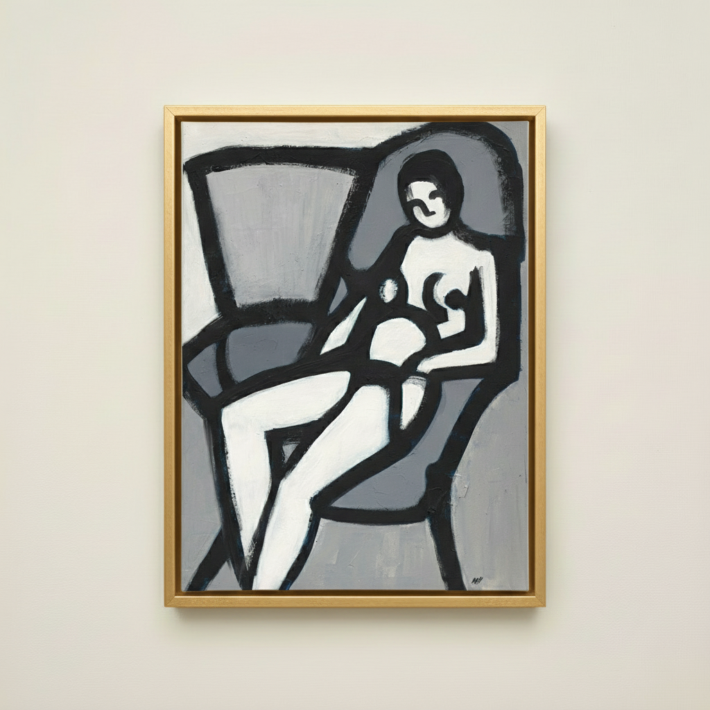 The Model — Framed Canvas Print, Gold