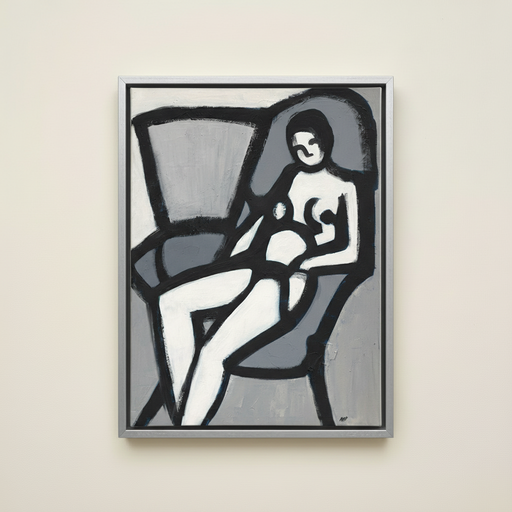 The Model — Framed Canvas Print, Silver