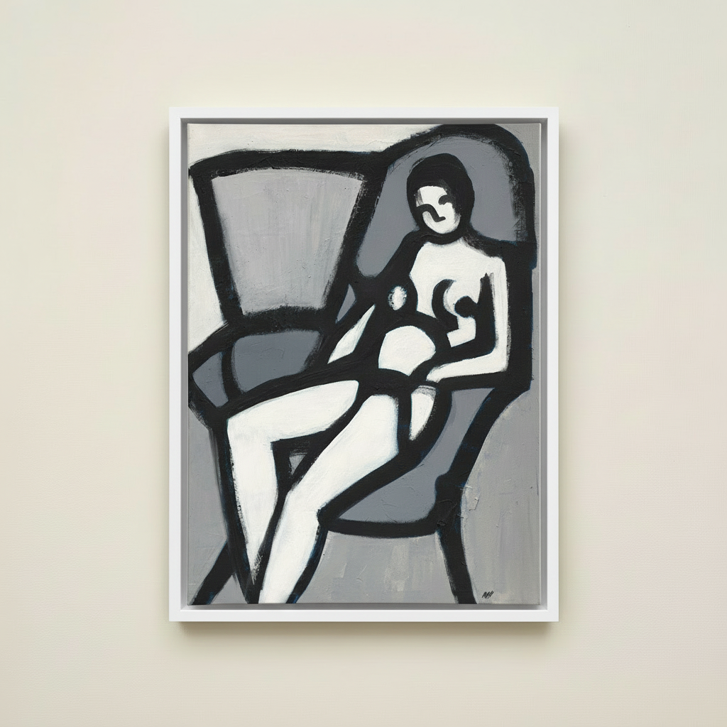 The Model — Framed Canvas Print, White