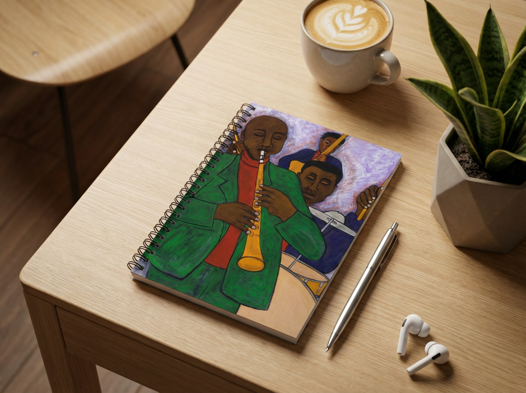 The Three Musicians Jazz Spiral Notebook | Black Music Art, Ruled Journal, 6"x8"