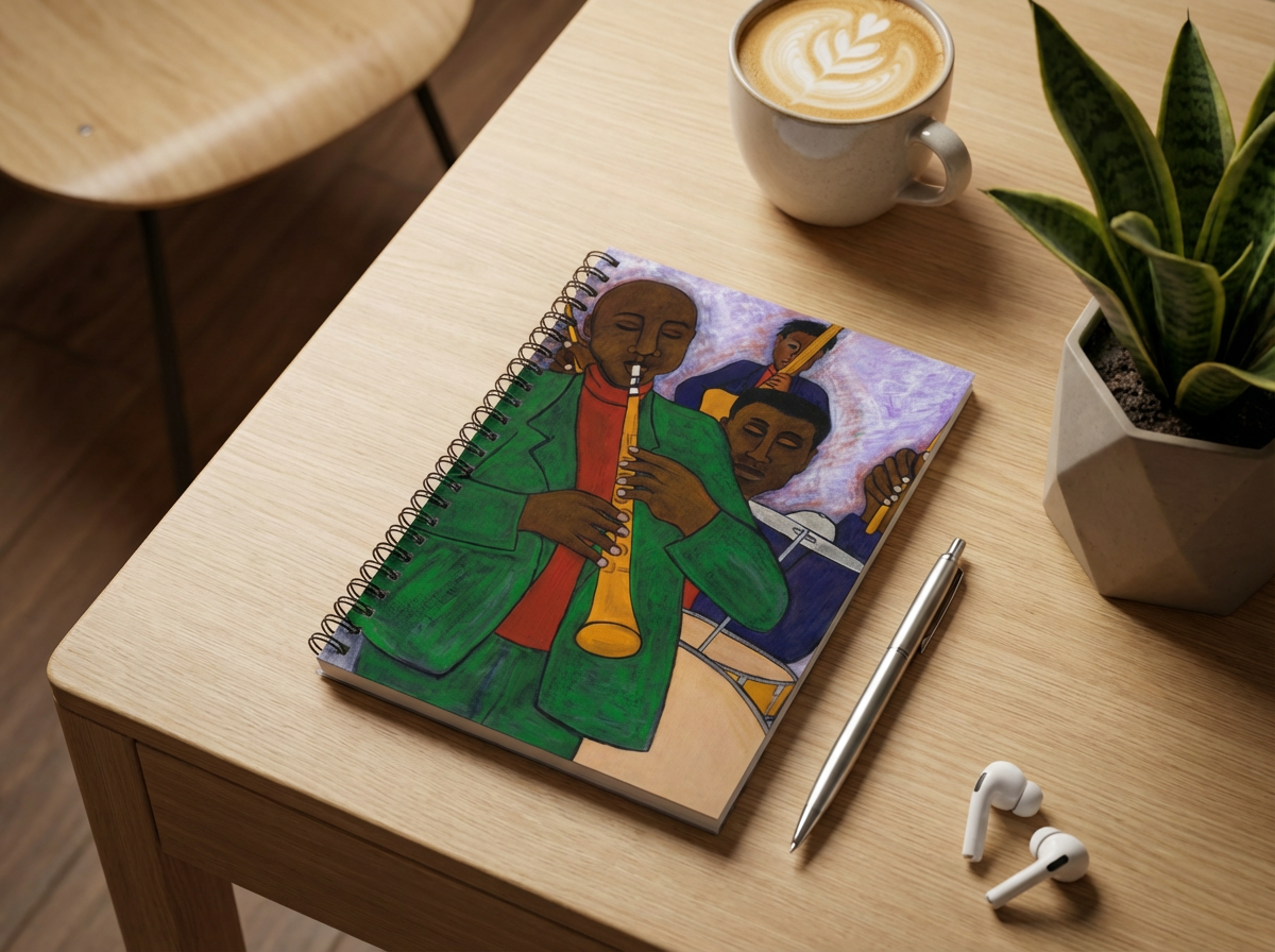 The Three Musicians Jazz Spiral Notebook | Black Music Art, Ruled Journal, 6"x8"