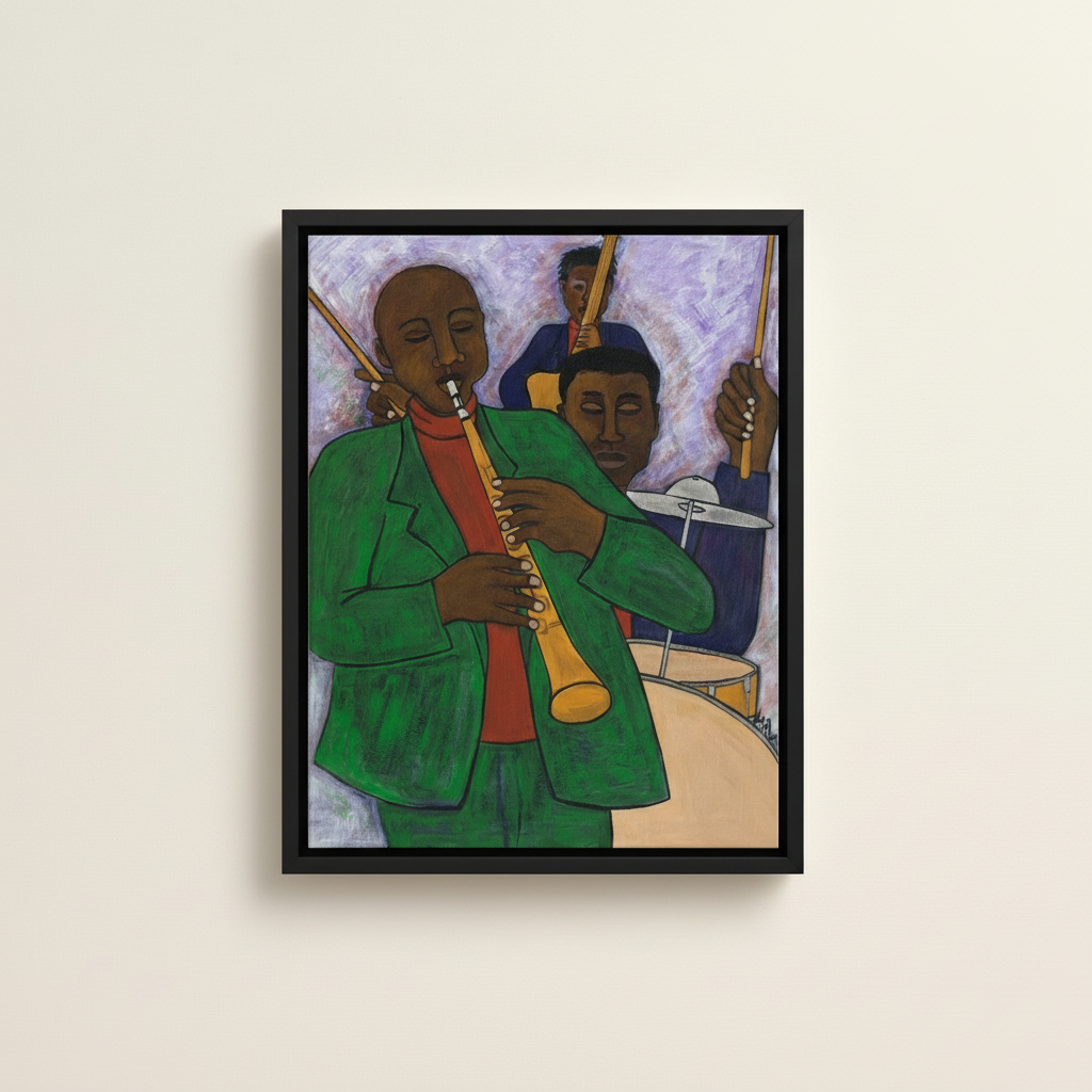 The Three Musicians — Framed Canvas Print, Black