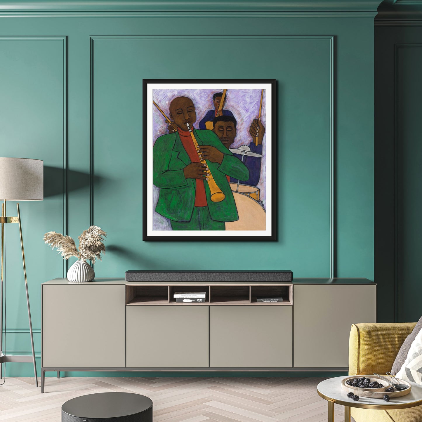 black art print The Three Musicians framed in black