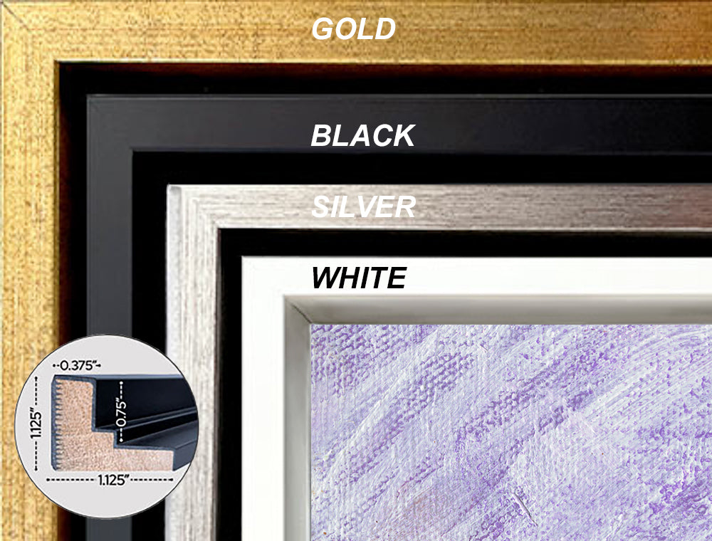 swatch showing  gold, black, silver, white wood frames for 'The Three Musicians' art print