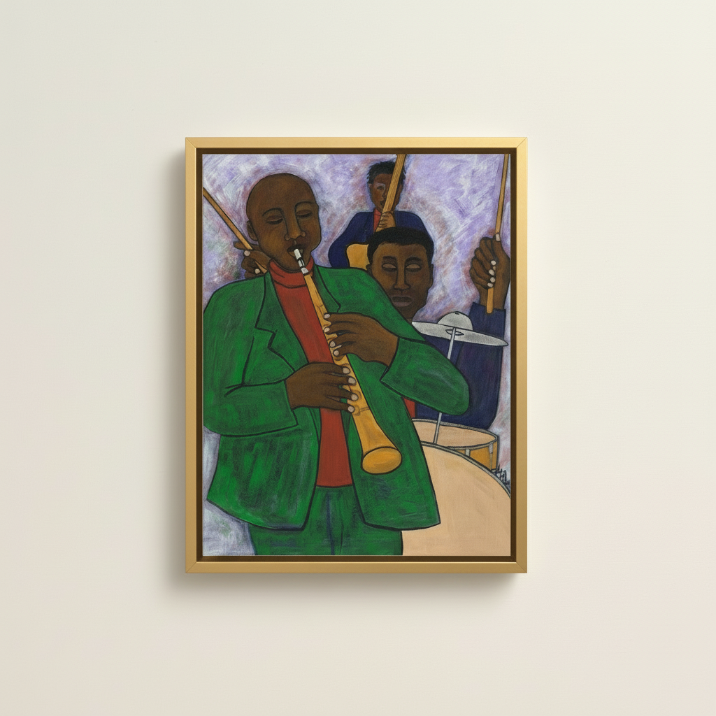 The Three Musicians — Framed Canvas Print, Gold