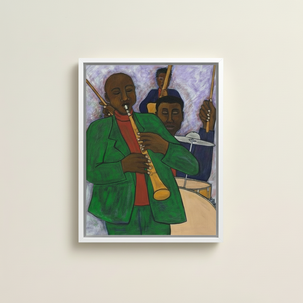 The Three Musicians — Framed Canvas Print, White