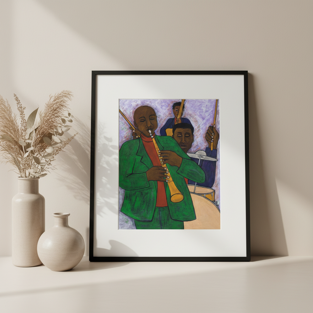 Black Jazz Trio Art Print | African American Music Wall Decor