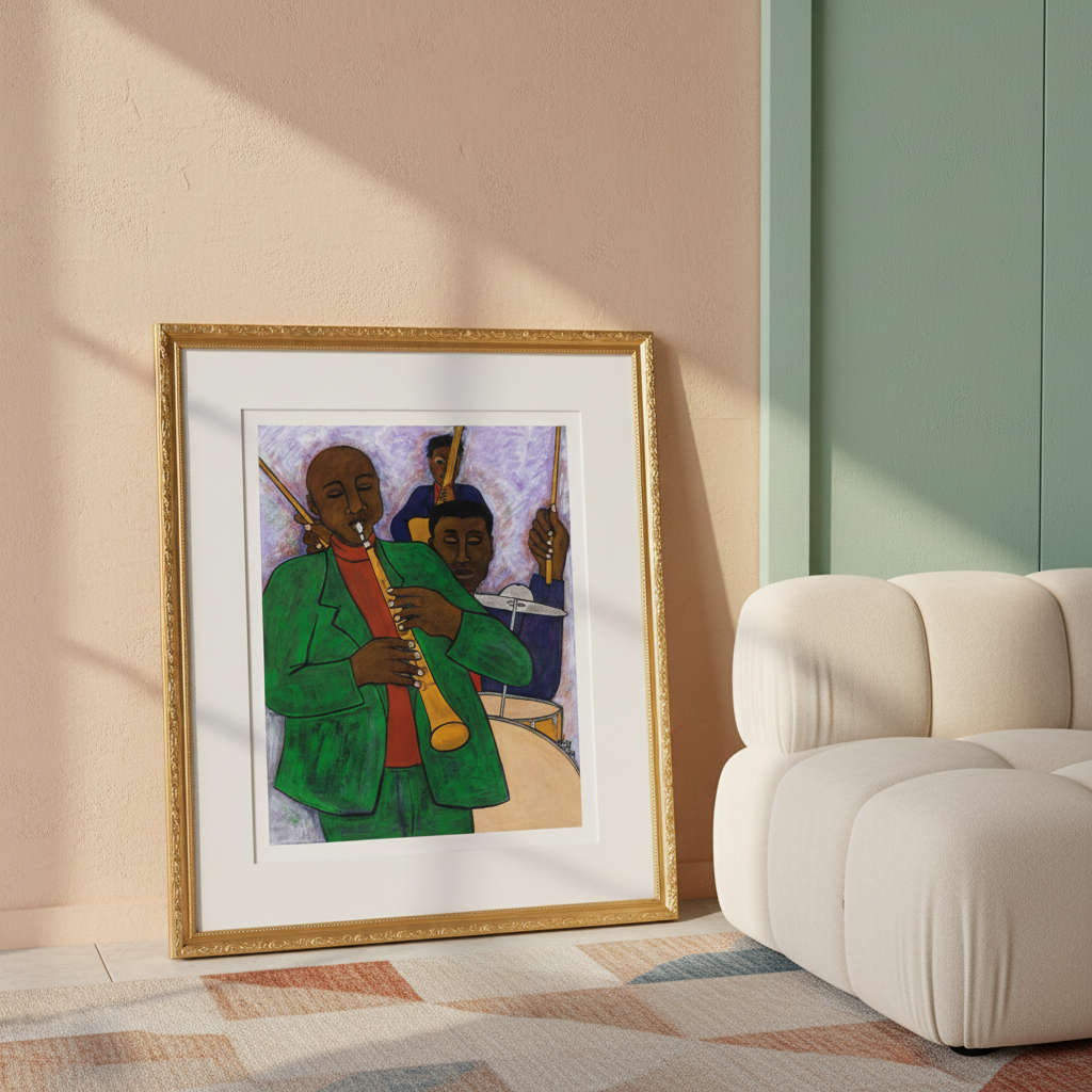 Black Jazz Trio Art Print | African American Music Wall Decor