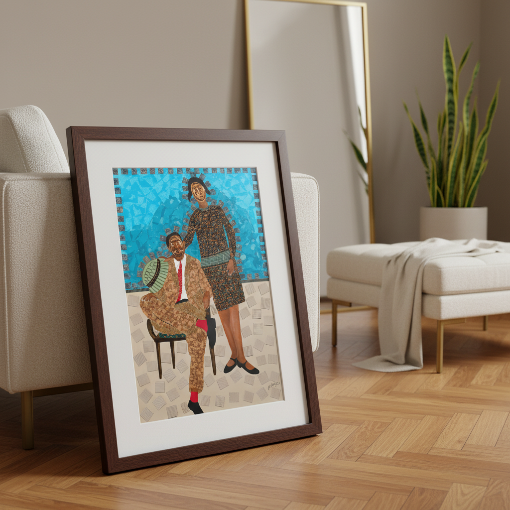 They Came Before Us — 1 framed giclee print in espresso frame, warm greige wall with snake plant — Black ancestry art