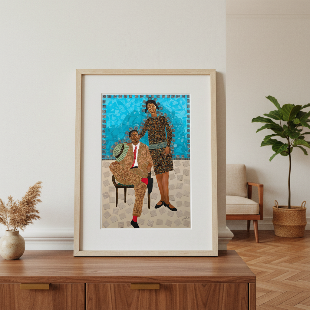 They Came Before Us — 1 framed giclee print in natural wood frame, living room, film-style photography — Black ancestry art