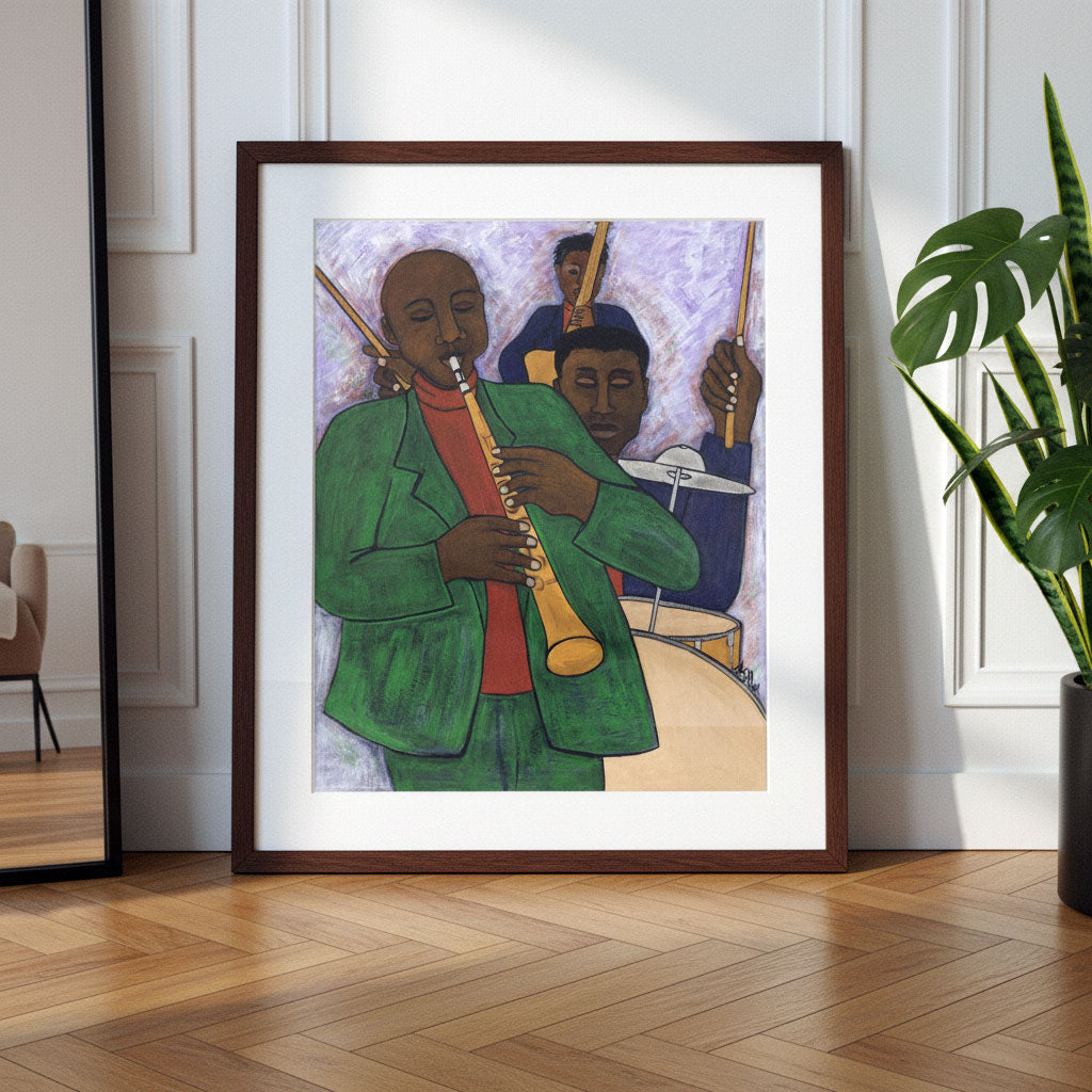 The Three Musicians framed giclee print — Black jazz trio wall art by Antionette Simmons Hodges (1)