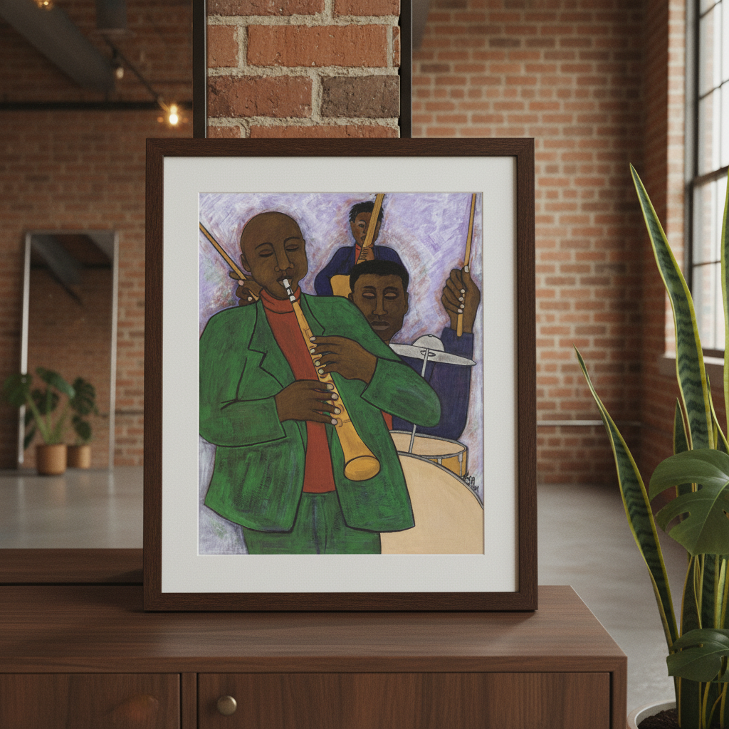 The Three Musicians framed giclee print — Black jazz trio wall art by Antionette Simmons Hodges (4)