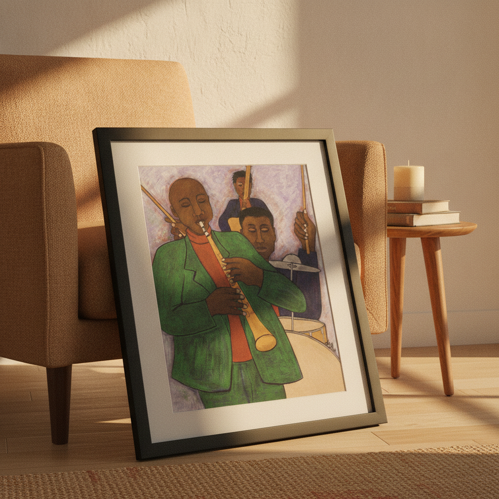 The Three Musicians framed giclee print — Black jazz trio wall art by Antionette Simmons Hodges (6)