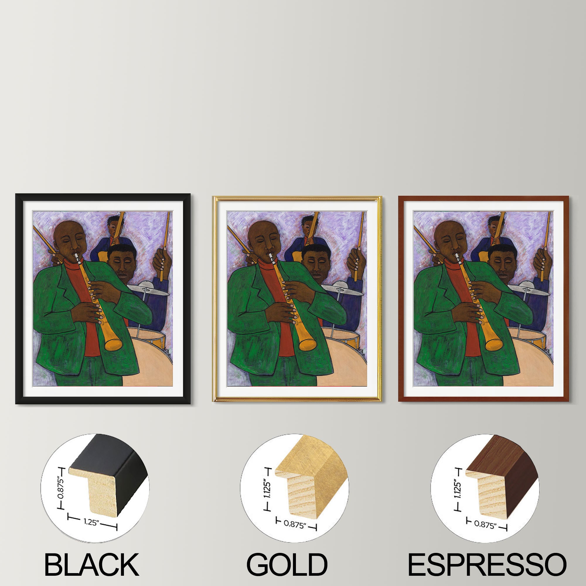 Framed Three Musicians Art Print | Jazz Inspired African American Art