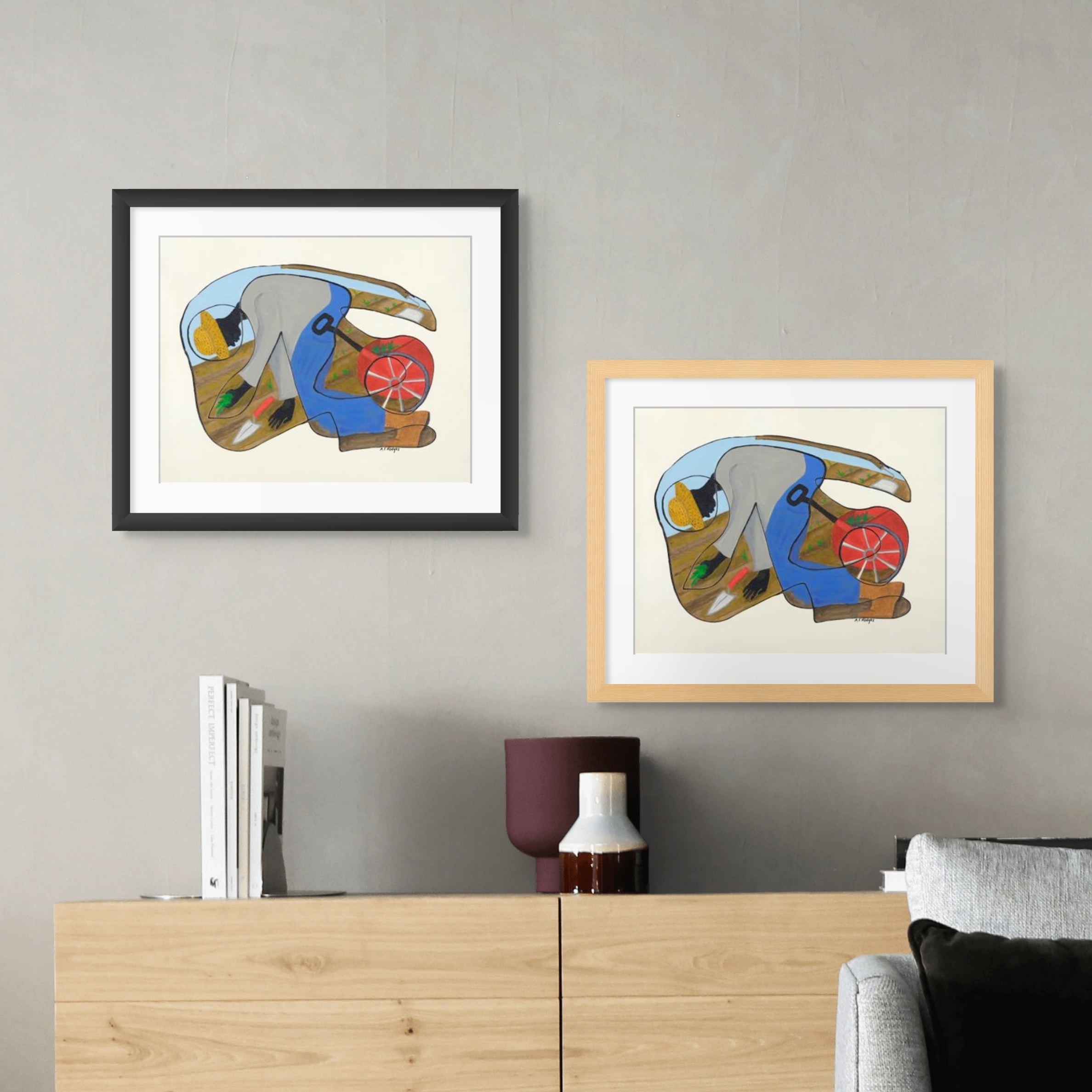 The Urban Gardener continuous line art print in black frame — Black community culture art by Antionette Simmons Hodges (3)