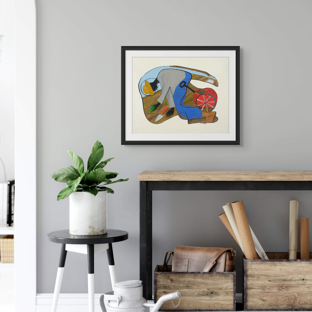 The Urban Gardener continuous line art print in black frame — Black community culture art by Antionette Simmons Hodges (8)