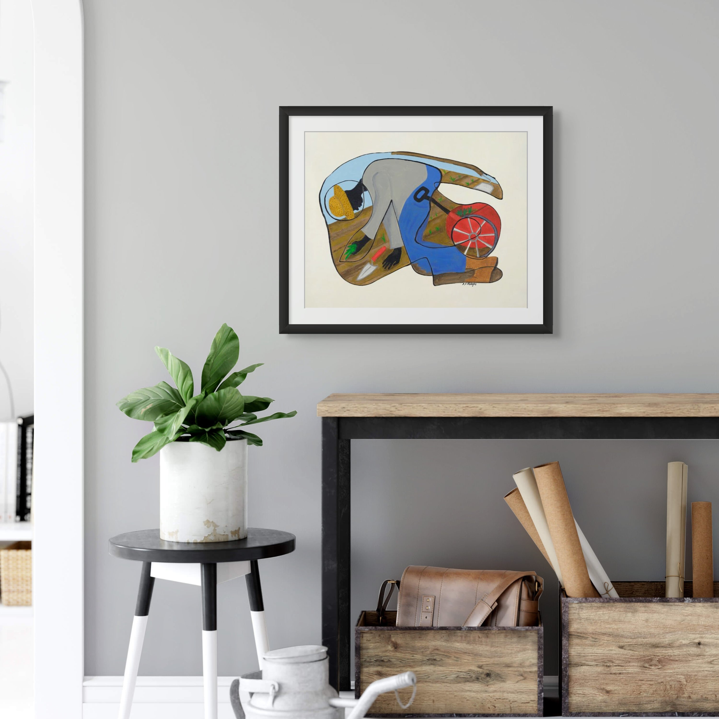 The Urban Gardener continuous line art print in black frame — Black community culture art by Antionette Simmons Hodges (8)