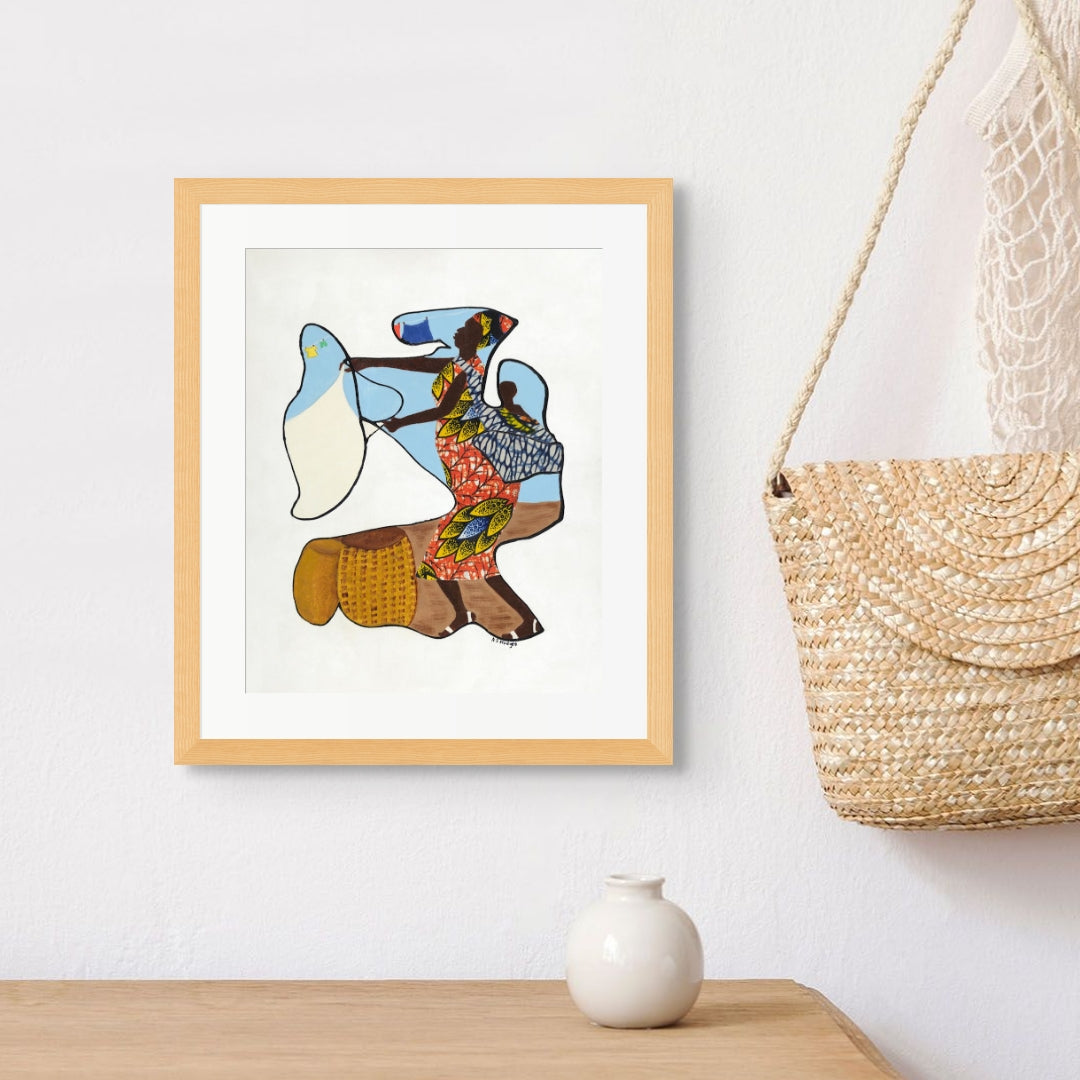 Wash Day continuous line art print in black frame — Black heritage art by Antionette Simmons Hodges (1)