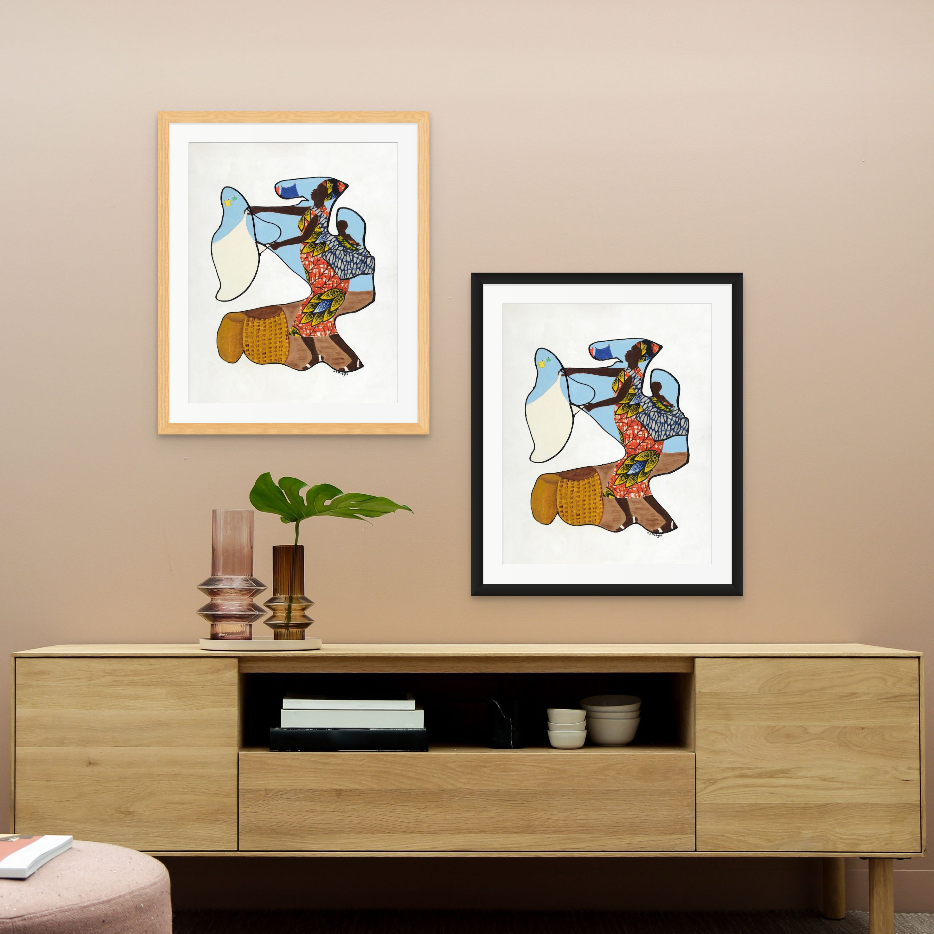 Wash Day continuous line art print in black frame — Black heritage art by Antionette Simmons Hodges (3)