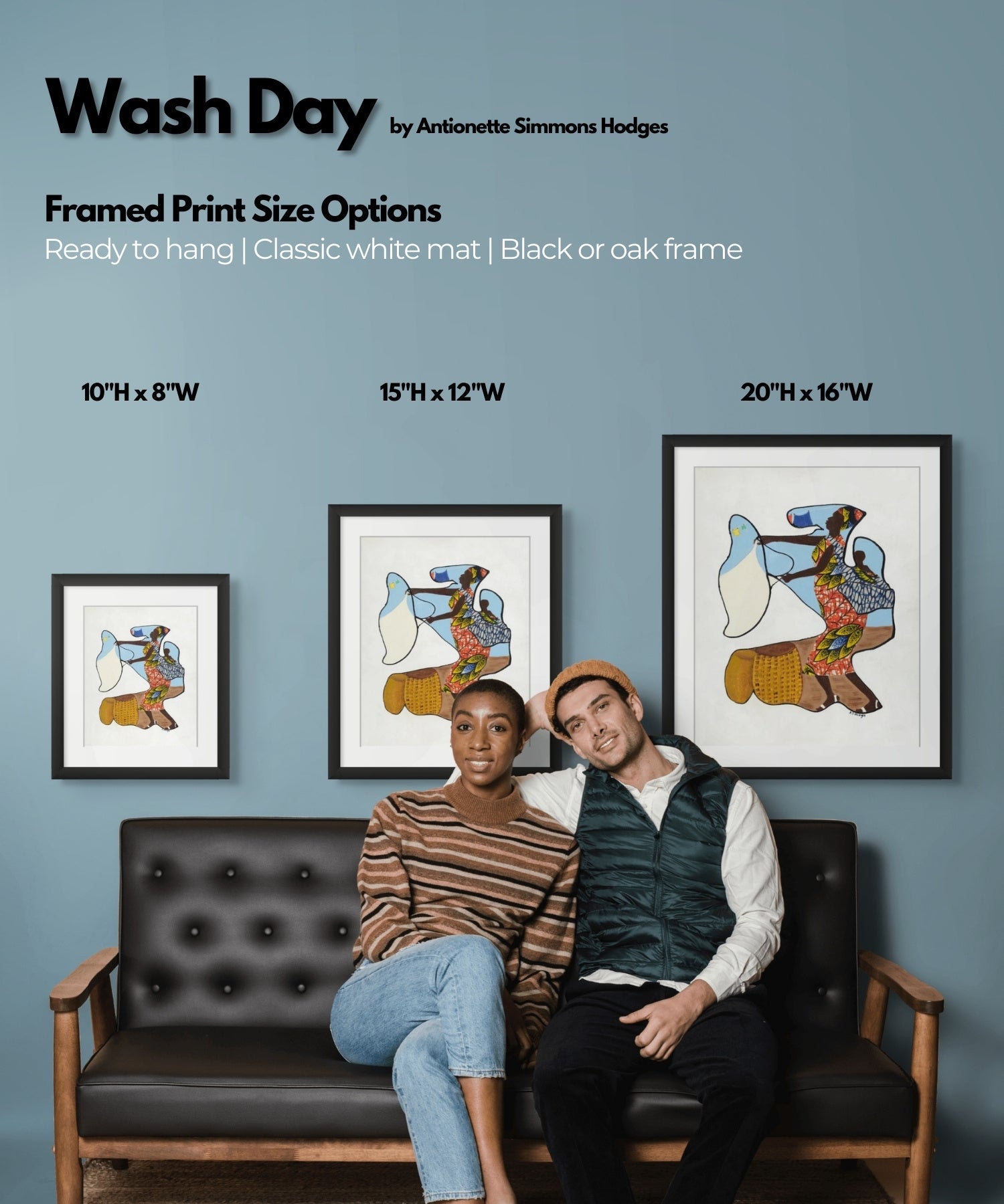 Wash Day continuous line art print in black frame — Black heritage art by Antionette Simmons Hodges (4)