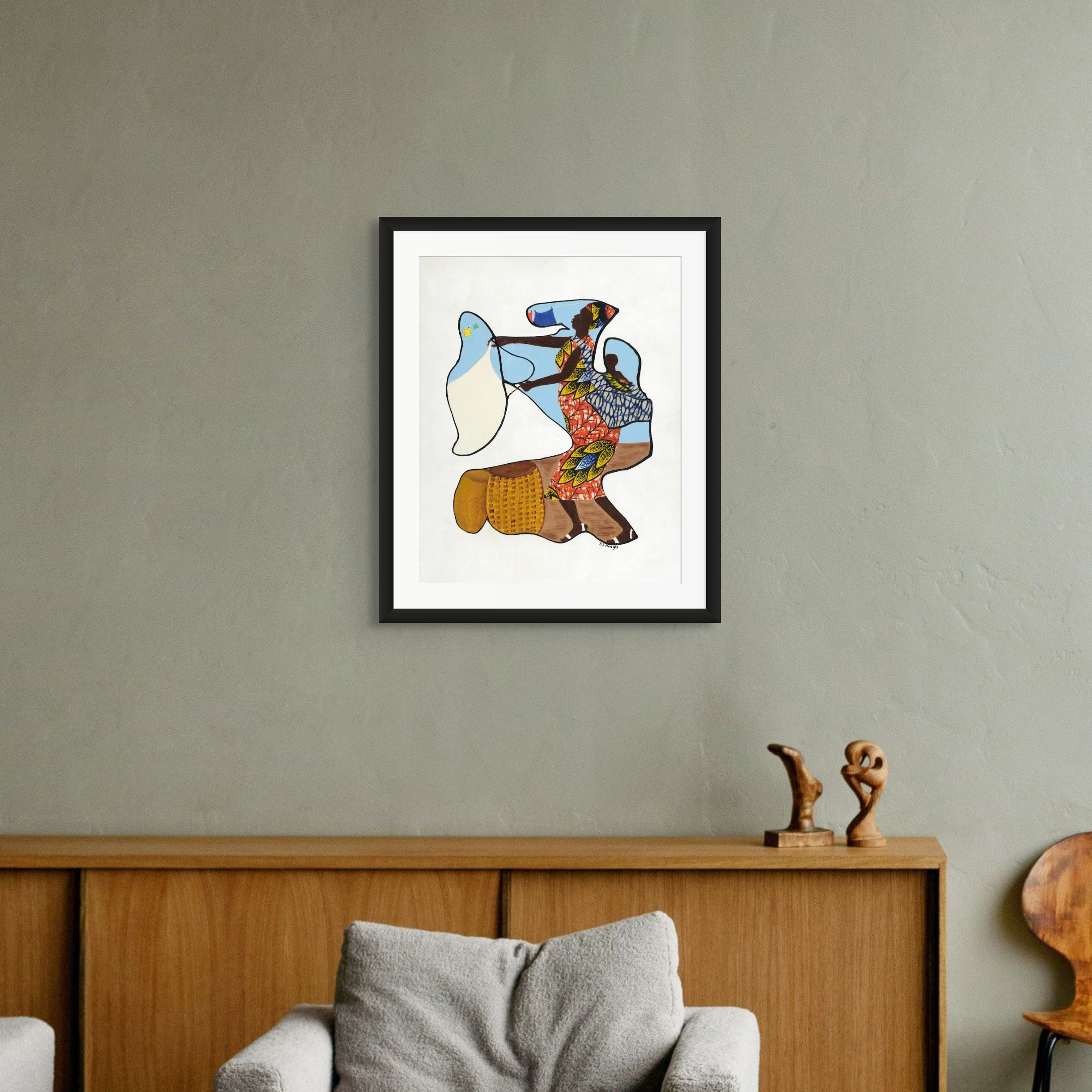 Wash Day continuous line art print in black frame — Black heritage art by Antionette Simmons Hodges (5)