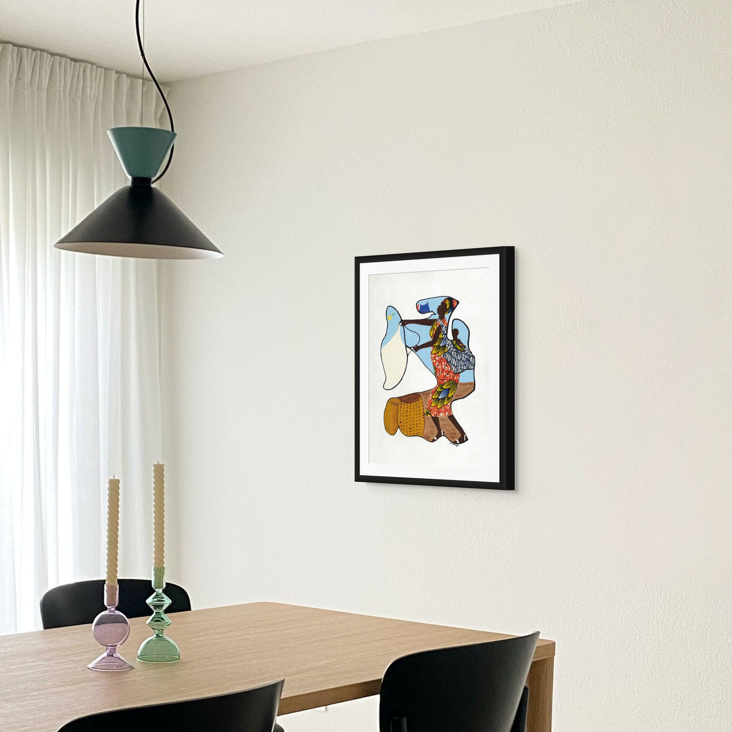 Wash Day continuous line art print in black frame — Black heritage art by Antionette Simmons Hodges (6)