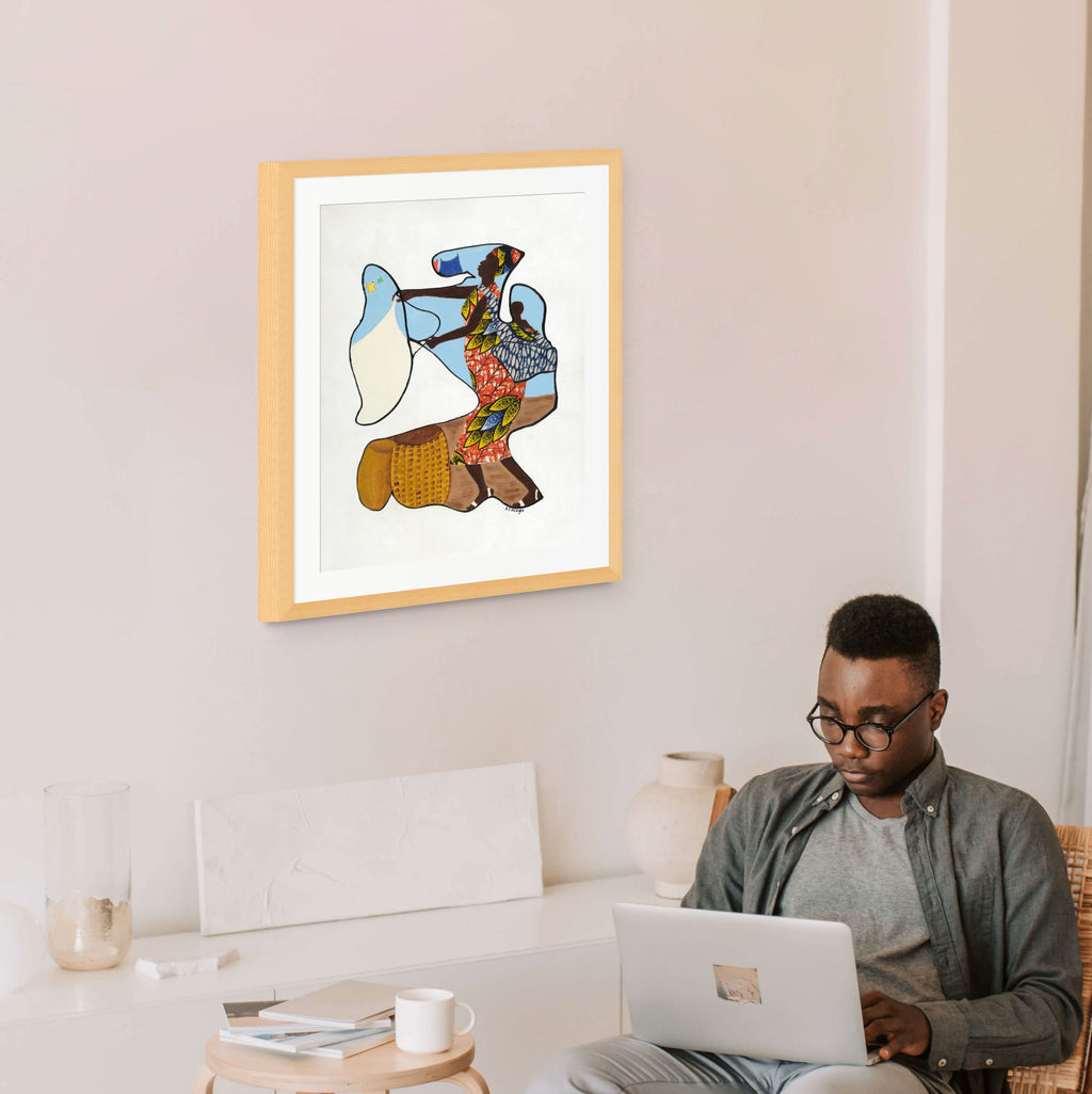 Wash Day continuous line art print in black frame — Black heritage art by Antionette Simmons Hodges (8)