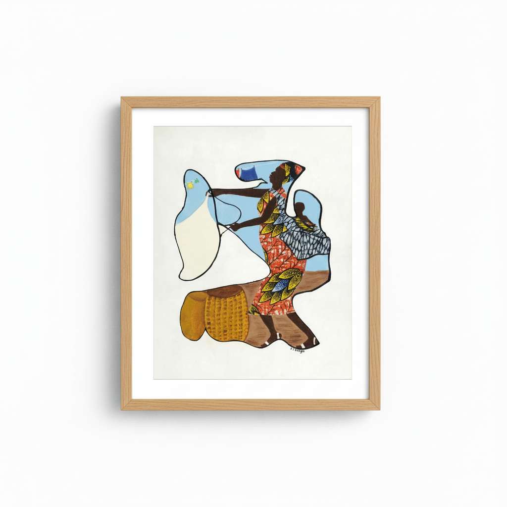 Wash Day continuous line print in oak frame — Black heritage art